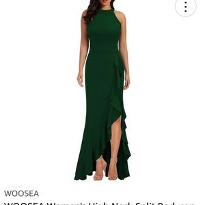 WOOSEA Women's High Neck Split Bodycon Mermaid Evening Cocktail Long Dress